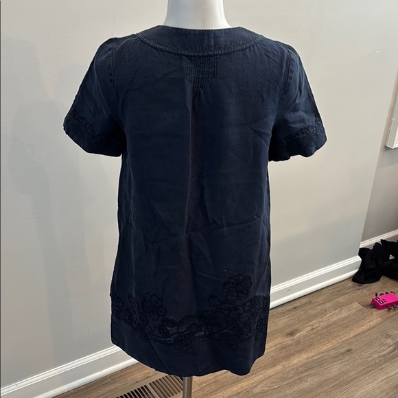 Juicy Couture 2 Linen Navy Blue Floral Embroidered Tunic Dress - Picture 4 of 8
